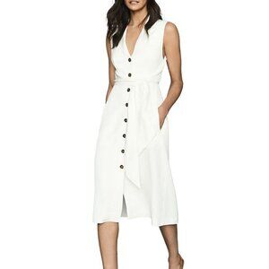 reiss ivory rosalind linen blended dress